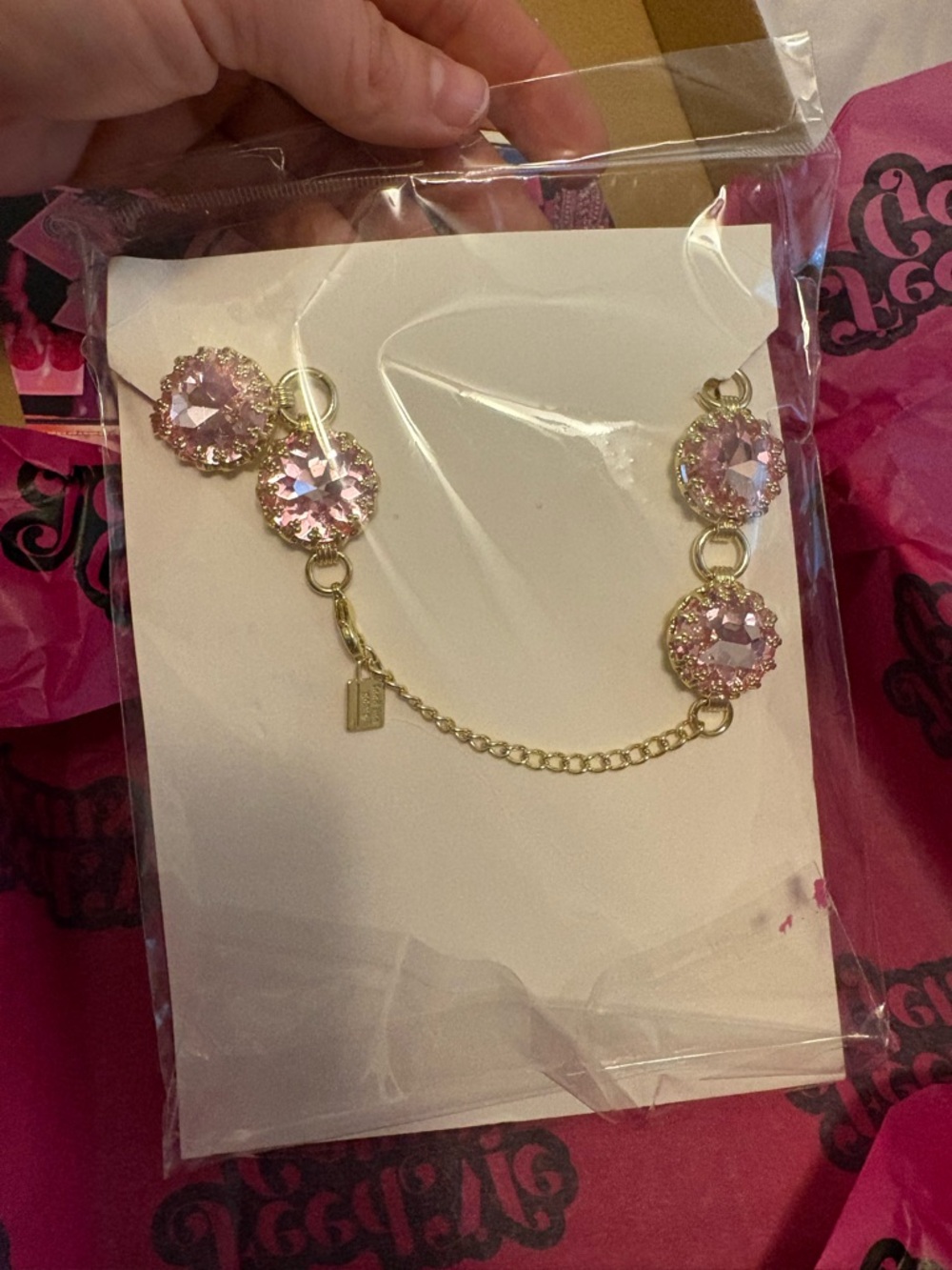 Feed Me Gems Blush Pink Gemini Necklace 16.5-19.25 inches Gold plated - Picture 4 of 4